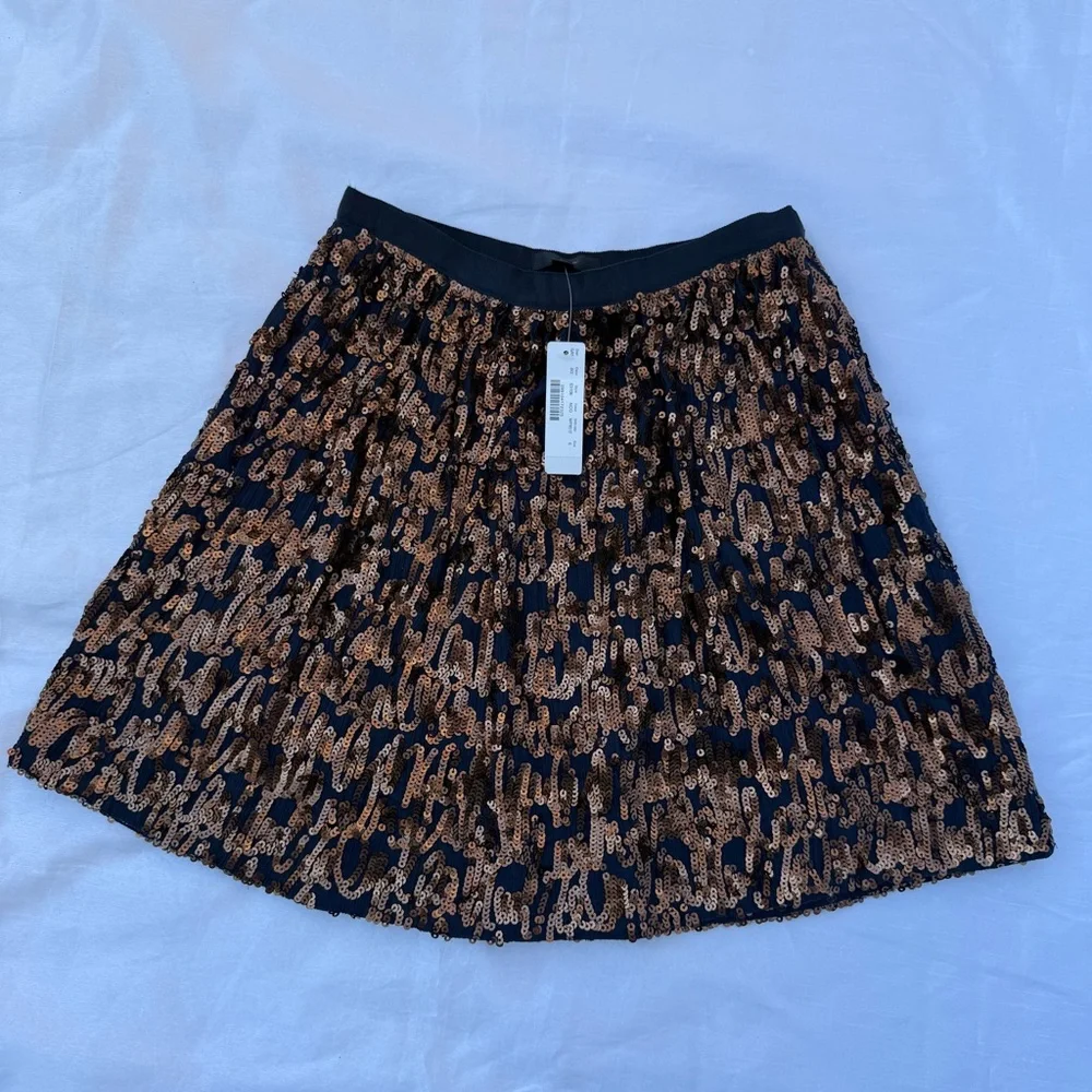Crew Navy Blue Mini Skirt Gold Copper Sequin Party Holiday Size 0